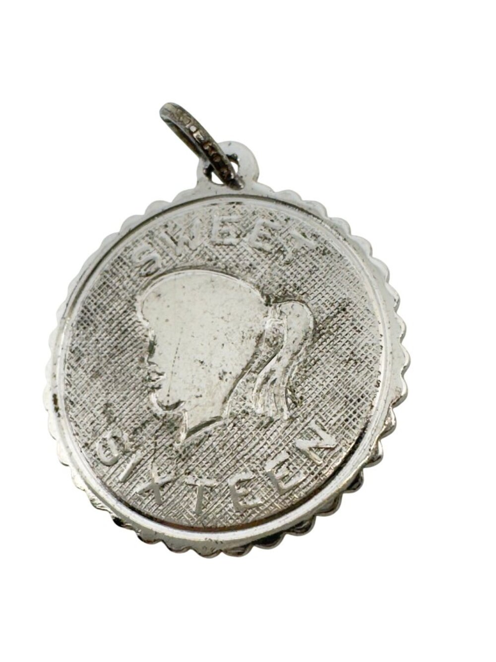 Elco Sterling 925 Silver 60s Xweet Sixteen Vtg Round Charm Pendant Scalloped